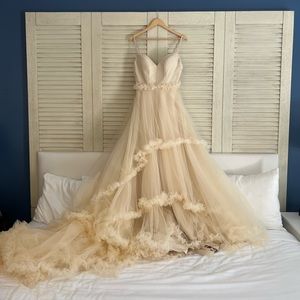 One of a kind champagne tulle wedding dress